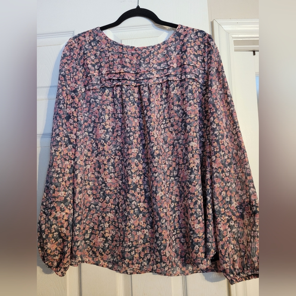 LOFT Pink and Blue Floral Blouse